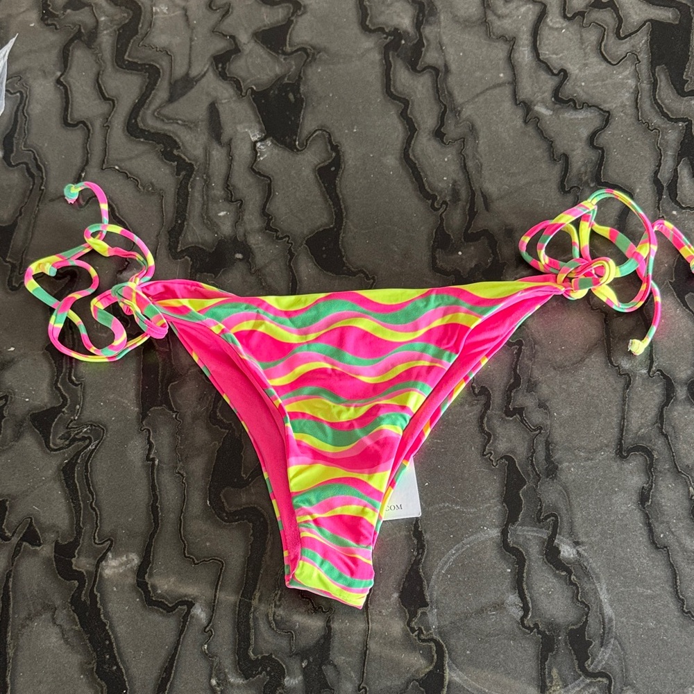 Brand NWT Beach Riot Vibrant Pink and Green Bikini Bottom - Picture 2 of 7